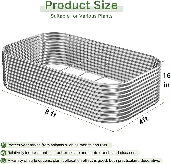 2 PCS Tall 8x4ft Galvanized Raised Garden Bed Outdoor, Metal Garden Bed for Vegetables, Above Ground Garden Box for Flower, Steel Raised Beds for Gardening