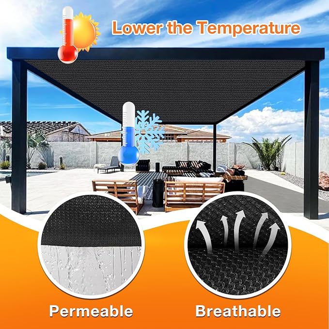 Artpuch Outdoor Pergola Shade Cover 13x21 FT Sun Shade Cloth with Grommets Black 90% UV Protection Canopy Patio Privacy Screen (Customized Available)