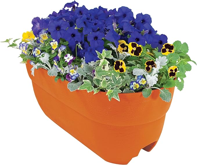 EMSCO Group Bloomers Railing Planter with Drainage Holes – 24" Weatherproof Resin Planter – Terracotta