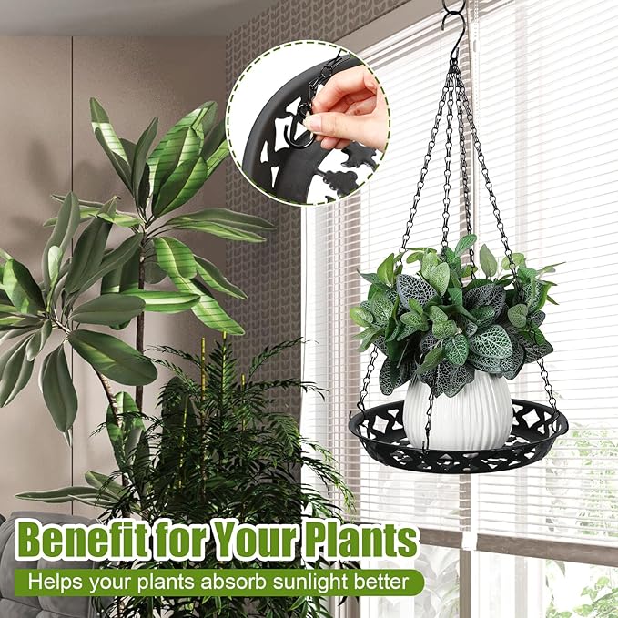 Enhon 4 Pack Plant Hanger, 12 Inch Metal Hanging Planter for Indoor Outdoor Plants, Classy Glossy Black Decorative Hanging Plant Shelf for Window Wall Ceiling Home Decor