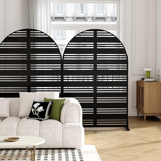 Casaphoria 72" H x 47" W Arched Metal Privacy Screen - Elegant Freestanding Outdoor Screen for Deck, Patio & Balcony - Versatile Decorative Privacy Panels for Home & Garden Use (Black-Harold)