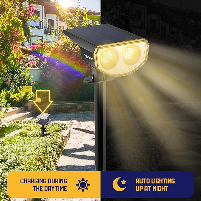 Kyosho Solar Spot Lights Outdoor Warm White, 38 LEDs Solar Landscape Lights IP67 Waterproof, 2-in-1 Outdoor Spotlights Garden Wall Lights with 3 Modes for Tree, Yard, Patio
