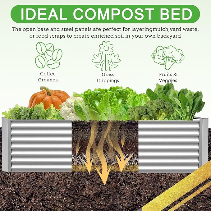 FRIZIONE 3pcs 6x3ft Galvanized Raised Garden Bed Outdoor,Above Ground Garden Bed for Vegetable,Metal Raised Beds for Flower,Steel Raised Beds for Gardening