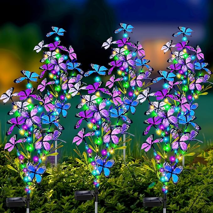 Solar Garden Lights Outdoor Waterproof, 6 Pack Solar Butterfly Lights with 60 LED 12 Butterfly Colorful Lighting for Garden Yard Lawn Outdoor Decor, Gift for Mom Women Mother's Day