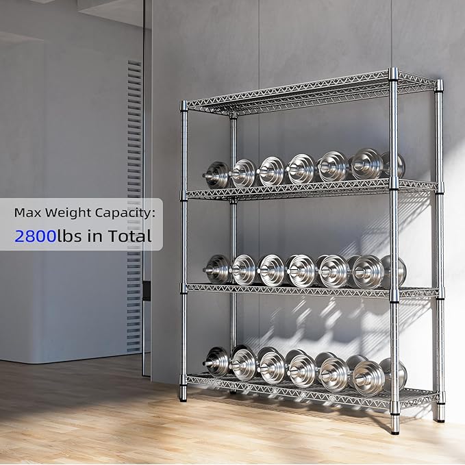 2800 LBS 59" W 4 Tier Storage Shelves Rack Metal Wire Shelving Unit, Storage Standing Shelf Organizer for Laundry Bathroom Kitchen Pantry Garage Utility Room, Chrome 17.7" D x 59.1" W x 70.4" H