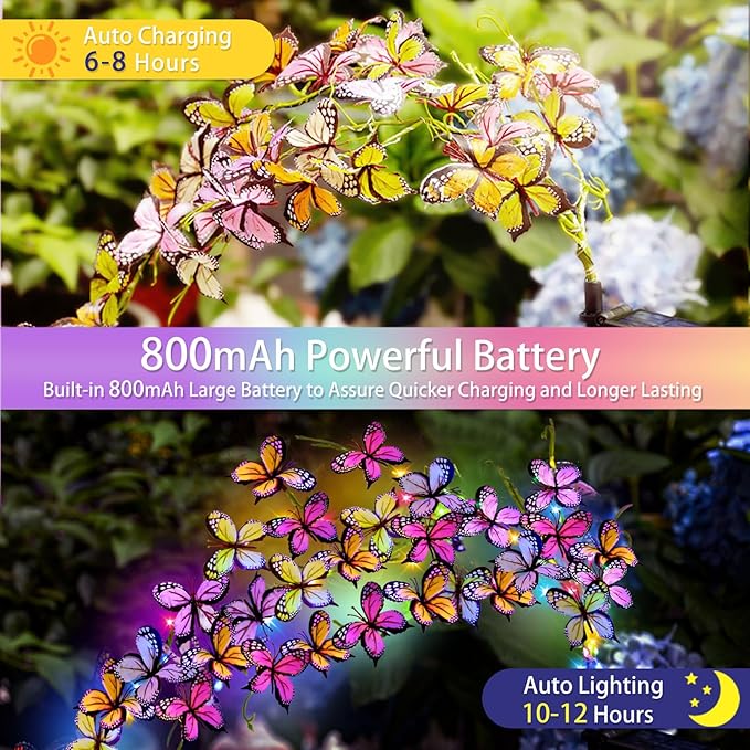 Solar Garden Lights Outdoor, Waterproof Solar Butterfly Lights 4 Pack Willow Vine Light with 80 LED 33 Butterfly Colorful Lighting for Garden Yard Lawn Outdoor Decor, Gift for Mom Women Mother's Day