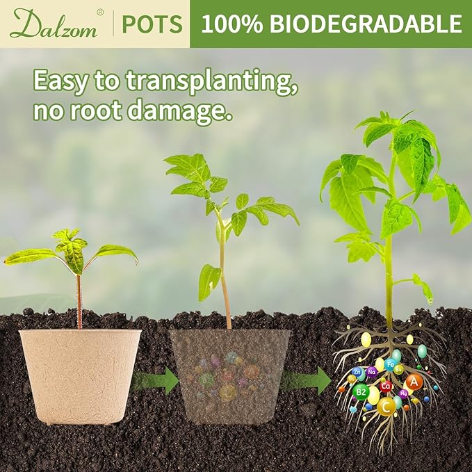 Dalzom® 60Pcs 4” Peat Pots with 60Pcs Plant Labels, Biodegradable Pots for Seedlings with Drainage Holes, Garden Plant Nursery Pots Seed Starting Trays
