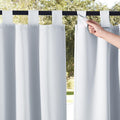 NICETOWN 2 Panels Outdoor Curtainss for Patio Waterproof, Thermal Insulated Detachable Tab Top Sunlight Block Outdoor Dividers Room Darkening for Porch/Yard/Cabana, W84 x L95, Greyish White