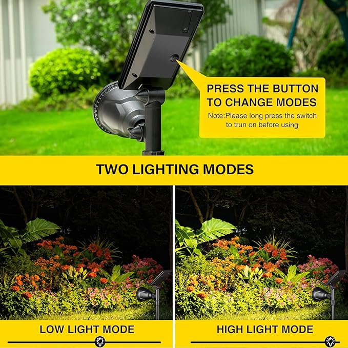 ROSHWEY Outdoor Solar Lights, 600LM Solar Garden Lights Waterproof Solar Spot Lights for Yard Backyard Patio Pond Garage (Warm White, 4Pack)
