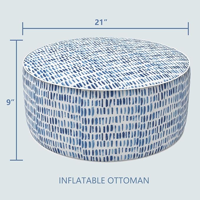 LVTXIII Outdoor Inflatable Ottoman Stool, Patio Water Repellent Footrest Stool with Handle, Portable Outside Round Ottoman for Patio Garden, Camping or Home Use, 21"x21"x9", Blue Pebble