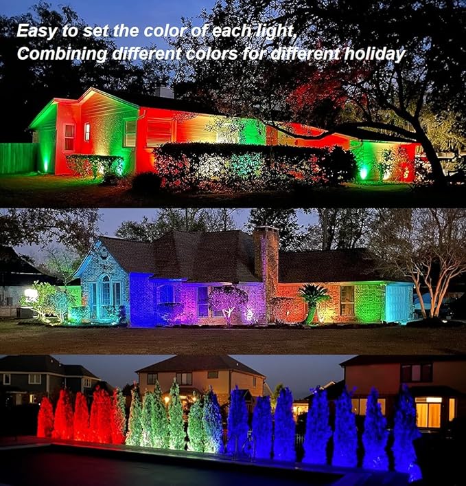 TOVEENEN 25W Color LED Outdoor Landscape Spotlight - Waterproof RGB Spot Lights for Yard Tree House Halloween Christmas, Dual Mode, 120V 25W