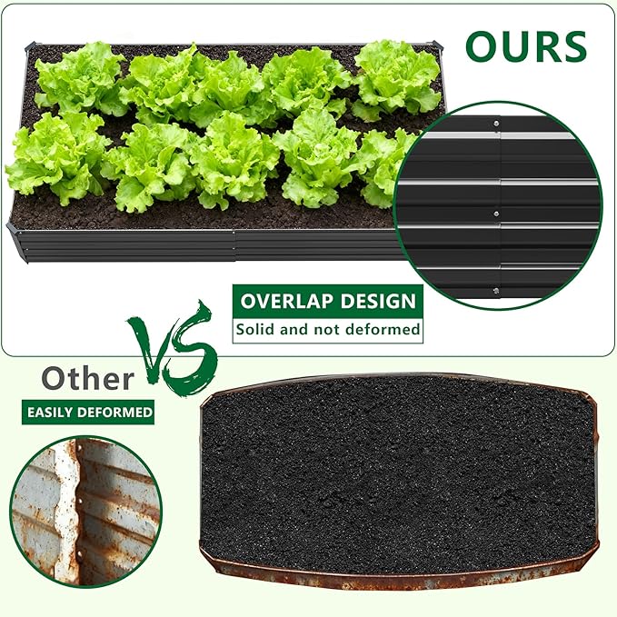 3 Pack 6x3x1FT Galvanized Raised Garden Beds Kit Outdoor Metal Gardening Planter Box for Vegetable Elevated Flower Herbs,Black