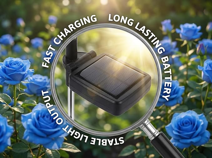 Solar Garden Rose Lights by FANCYPOP, 2 Pack Most Realistic 12 LED Flower Stake Lights, IP65 Waterproof 7 Color Changing Solar Decor for Walkway/Graveyard, Heartwarming Gifts for Grandma & Mom, Blue