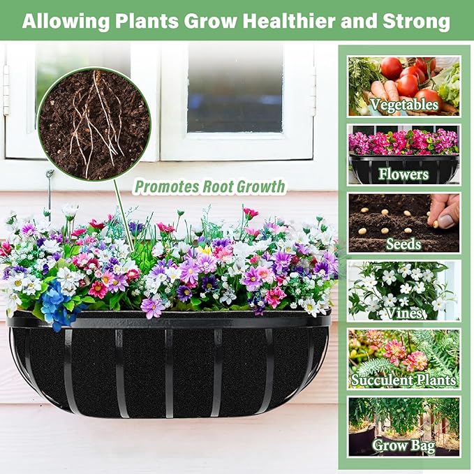 Riare 4 Pack 24 Inch Black Felt Window Box Liners- Fabric Trough Planter Basket Liners Replacement, Non-Woven Hanging Plant Liner for Wall Hanging Basket, Garden Fence Railing (Avoid Bird Nesting)