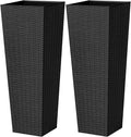 Greesum 32 Inch Tall Plastic Planters(Set of 2), Detachable Inner Pot & Drainage Holes, Outdoor Decorative Flower Pots for Large Plants, Trees, Patio, and Garden, Black