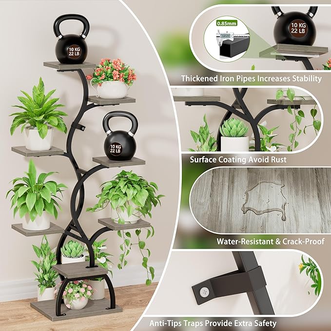 Plant Stand Indoor with Grow Light - 8 Tiered Plant Shelf Indoor, Corner Plant Stand, 49" Tall Plant Shelf with Lights for Indoor Growing, Lighted Flower Holder for Living Room, Balcony (Gray)