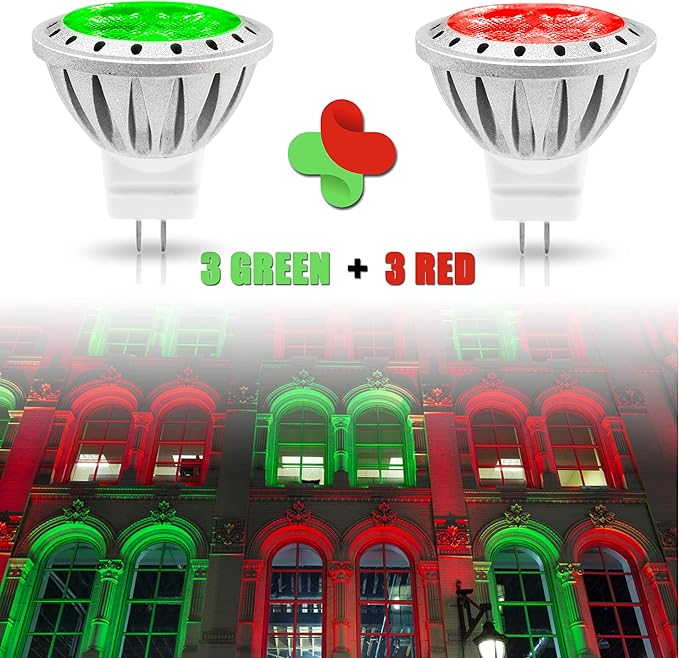 ALIDE Red Green MR11 GU4 Led Bulbs,Replace 10W 20W 35W Halogen,12V 3W Red Green MR11 for Christmas Holiday Decoration Outdoor Landscape Lighting,30 Deg,6 Pack Mix