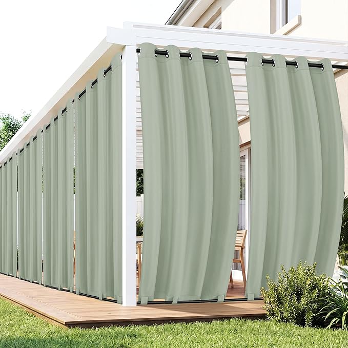 Outdoor Curtains for Patio Waterproof 6 Panels - Windproof, Privacy, Weatherproof Outside Drapes for Gazebo Pergola Porch, Grommet Top and Tab Bottom, 54x84 Inch, Sage Green