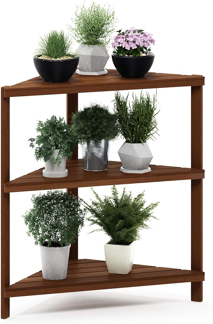 Furinno FG18445 Tioman Hardwood Patio Furniture Corner Shelf in Teak Oil, Natural