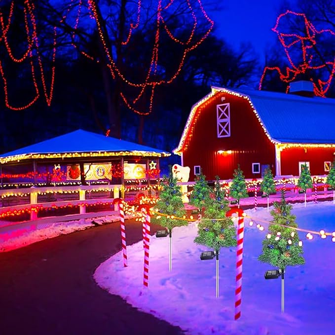 4PCS Solar Christmas Tree Garden Stake Lights Waterproof Christmas Decorations Tree Lights Outdoor Xmas Tree Light Christmas décor Pathway Lights Patio Yard（4PCS）