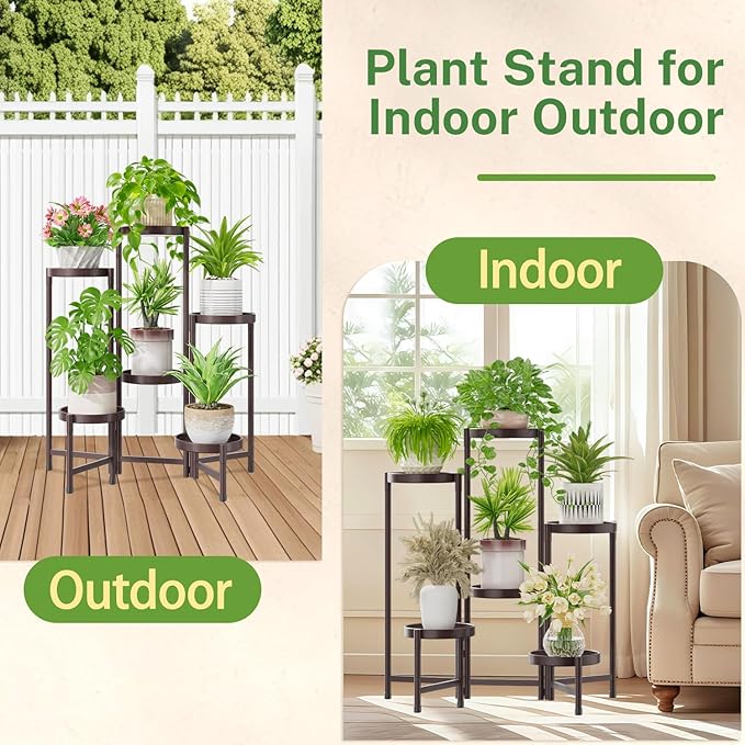 iDavosic.ly Plant Stand Indoor Outdoor, 6 Tier Corner Metal Flower Display Holder Shelf, Easy Assembly Folding Tall Orchid Rack for Patio Balcony Porch Garden Living Room House, Violet Bronze
