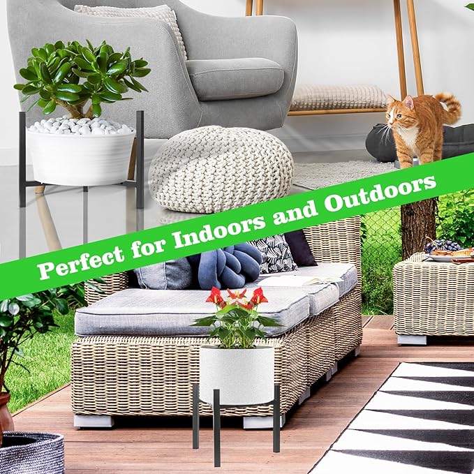 Airpark Plant Stand Indoor Adjustable, Metal Modern Plant Stands, Heavy Duty Stable Plant Pot Flower Holder Indoor Outdoor Corner, Fit 8 9 10 11 12 inch Pots, Black (Pot & Plant Not Included)