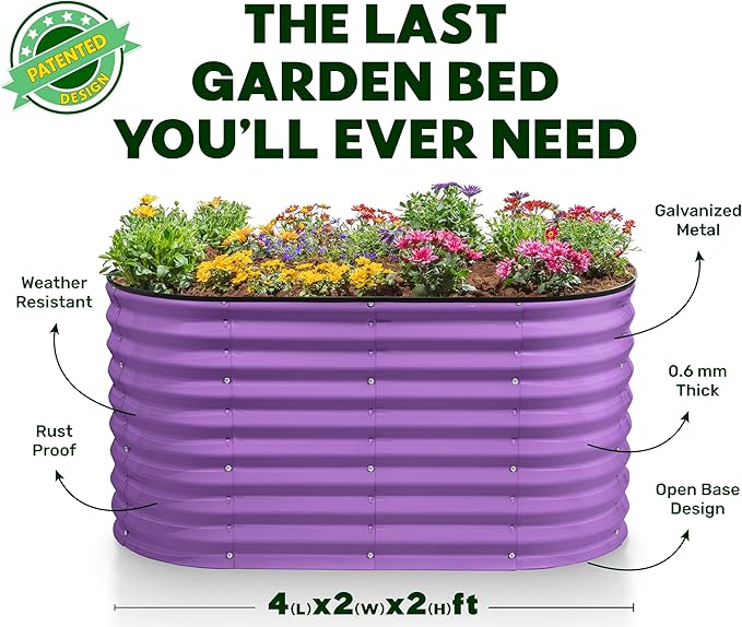 Plant & Plot Galvanized Raised Garden Beds Outdoor // 4×2×2 ft Planter Raised Beds for Gardening, Vegetables, Flowers // Large Metal Garden Box (Purple) // Patented Tool-Free Design