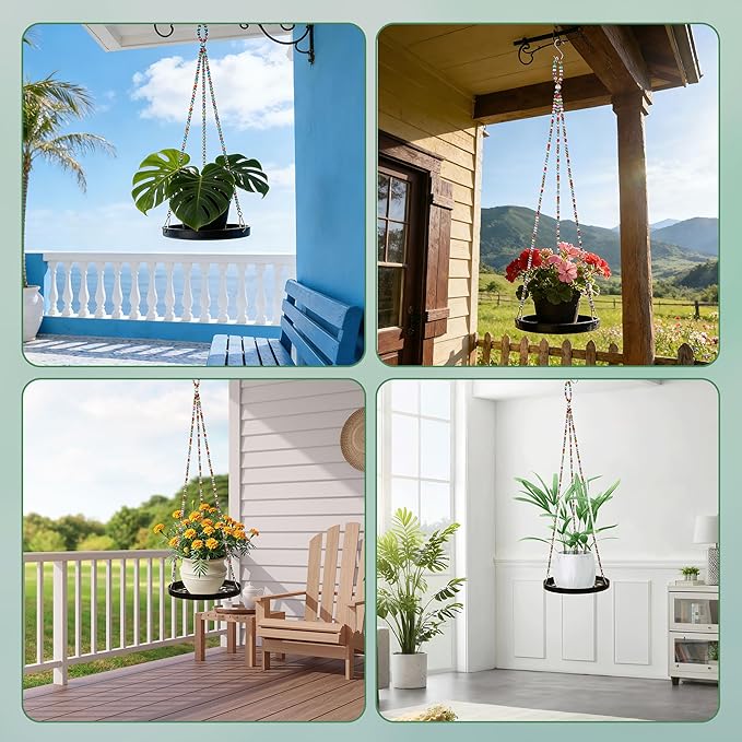 2-Pack Modern Boho Macrame Plant Hanger, 10/11 Inch Metal Hanging Planter Holder for Indoor and Outdoor Home Garden Decor, Black Hanging Plant Shelf for Window, Wall, and Ceiling. (Garden, 10/11)
