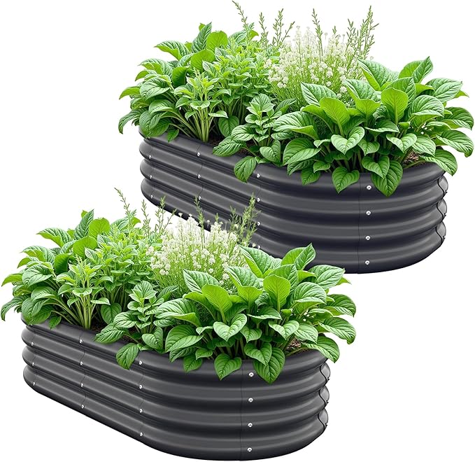 Galvanized Metal Raised Garden Bed Kit for Lightweight Planter Boxes Outdoor with Easy Assembly,4x2x1ft-2PCS Oval Large Galvanized Gardening Raised Bed for Vegetables, Fruits, Flower,Black