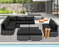 NICESOUL 11 Piece Modern L Shaped Outdoor Sofa Set, 29.3'' High Back Comfy Big Size Wicker Patio Modular Sectional with Table & Ottoman, Rattan Conversation Furniture, 2 Color Cushion Black & Gray