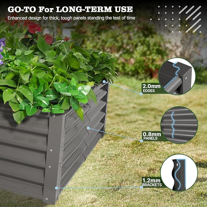 A ANLEOLIFE 4X4X1.5 ft Galvanized Raised Garden Beds Outdoor, Square Metal Planter Box for Planting Vegetables Flowers Herb, Anti-Rust & Easy-Setup, Quartz Grey