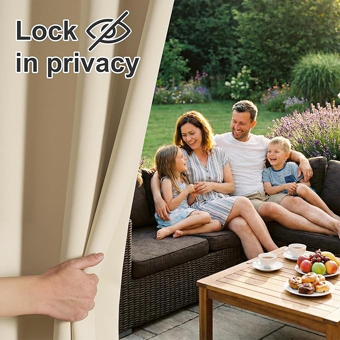 RYB HOME Outdoor Curtains for Patio Waterproof Block Sunlight Thermal Insulated Privacy Assured Thick Outside Curtains for Deck, Balcony, Pool, W52 x L63, Biscotti Beige, 1 Panel
