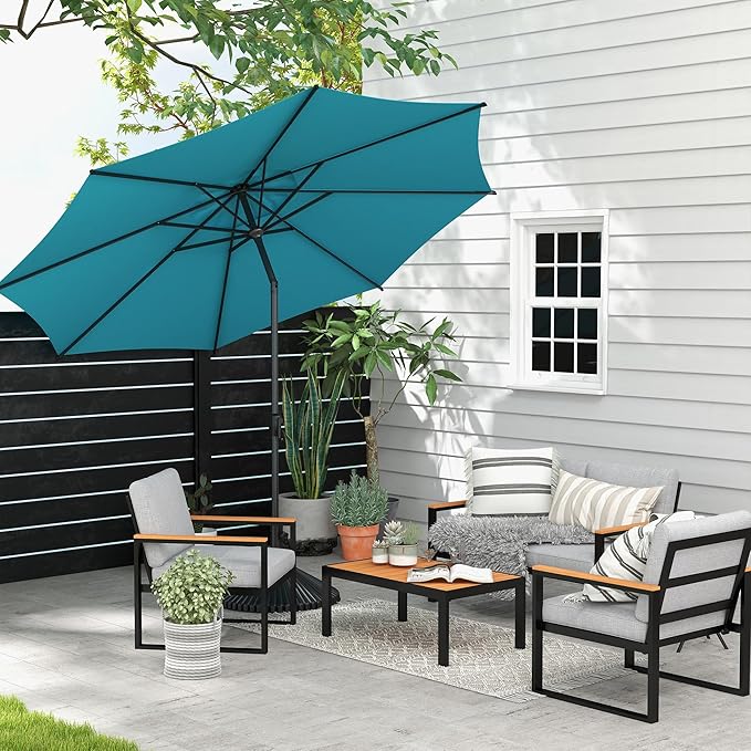 Abba Patio 9FT Lyon Outdoor Patio Umbrella Outdoor Table Umbrella with Push Button Tilt and Crank Market Umbrella 8 Sturdy Ribs UV Protection Waterproof for Garden Deck Backyard Pool, Turquoise