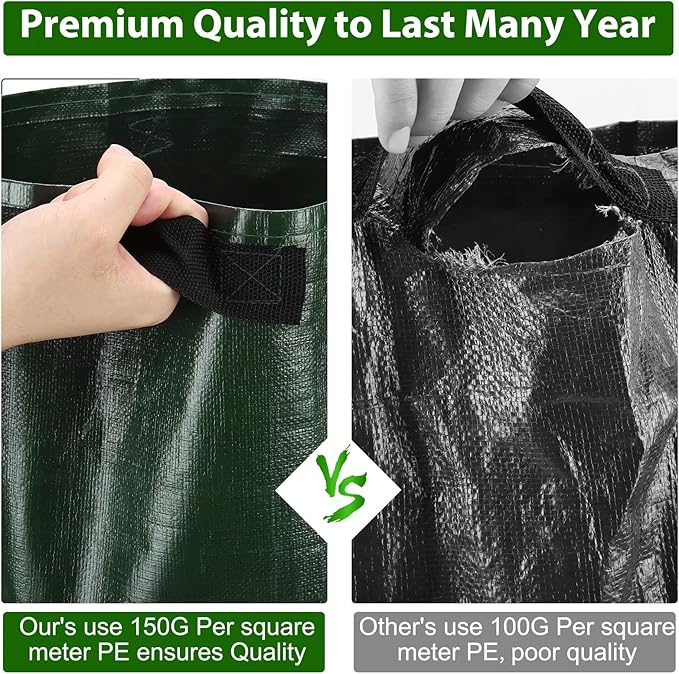 JJGoo Potato Grow Bags, 4 Pack 10 Gallon with Flap and Handles Planter Pots for Onion, Fruits, Tomato, Carrot - Green