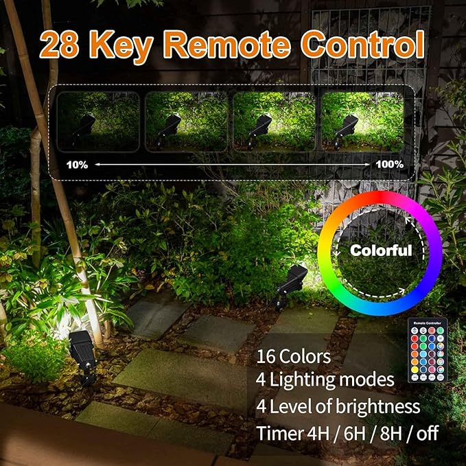 Christmas Spotlight 10W LED Color Changing Outdoor Hallowmas Spot Lights Timer Remote IP65 Waterproof RGB Metal Case Spotlights with Stake Stand for Yard Garden Lawn House, 2 Lights