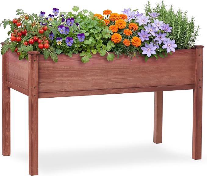 Raised Garden Bed with Legs, 48x24x30'', Outdoor Wood Elevated Planter Box, Thick Legs, w/Liner