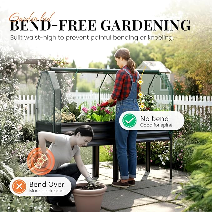 KING BIRD Large Raised Garden Bed with Netting Galvanized Elevated Planter Box with Legs 72×23×55 in for Backyard, Patio, Balcony, 700lb Capacity, Dark Grey