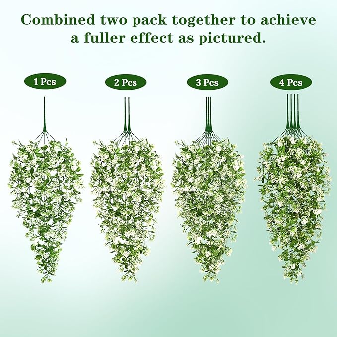 Waipfaru 4pcs Fake Hanging Plants, Artificial Hanging Flowers Faux Ivy Pothos Vines Greenery for Wall Home Bedroom Living Room Aesthetic Kitchen Office Aesthetic Kitchen Indoor Outdoor Decor