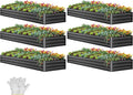 YITAHOME 6pcs 12x4x1 ft Galvanized Raised Garden Bed Kit, Large Metal Planter Box with Gloves, Safety Rubber & Support Rod, Outdoor Flower Bed for Plants Vegetables, Black
