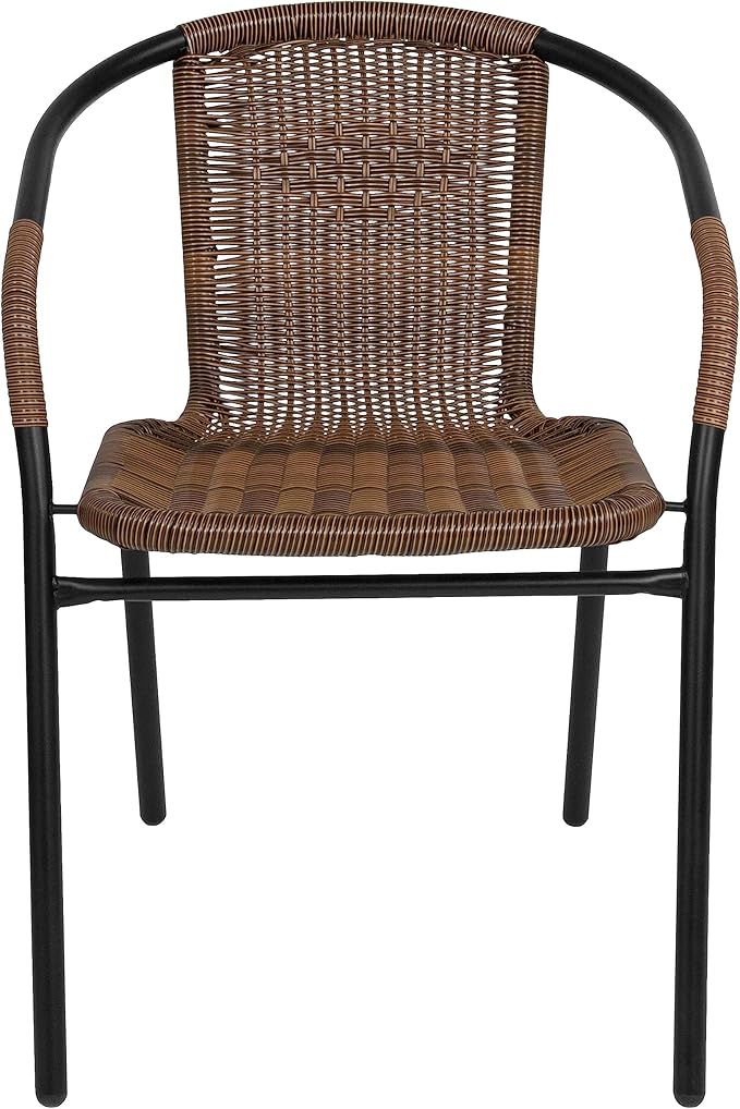 Flash Furniture Lila Medium Brown Rattan Indoor-Outdoor Restaurant Stack Chair