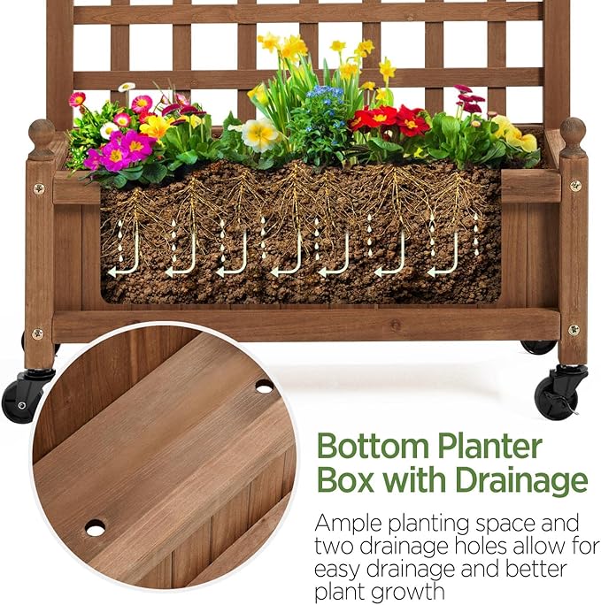 Yaheetech 2pcs 50" H Raised Garden Bed with Trellis & Wheels Standing Vertical Horticulture Planter Box for Vine Climbing Plants, Flowers, Herbs Brown
