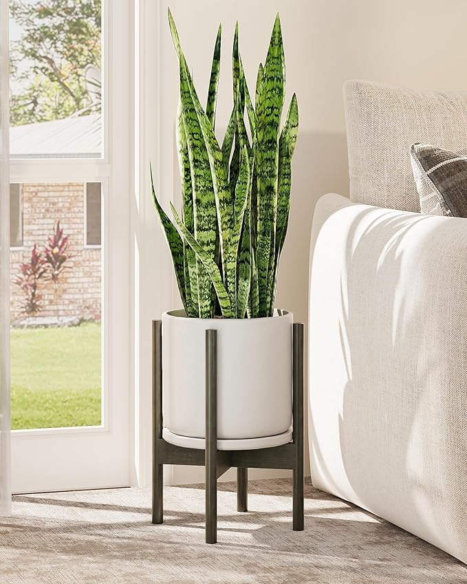 Adjustable Plant Stand Indoor, Bamboo Plant Stand Fits 8 9 10 11 12 Inches, Small Corner Planter Holder for Indoor Plants, Single Floor Plant Stands for Living Room Balcony, Tea Brown Tall