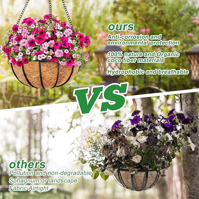 Y&M 2pcs 10“ Round Coconut Fiber Liner, 10'' Coco Liner Pre-Formed Replacement for Wall Hanging Planter Basket