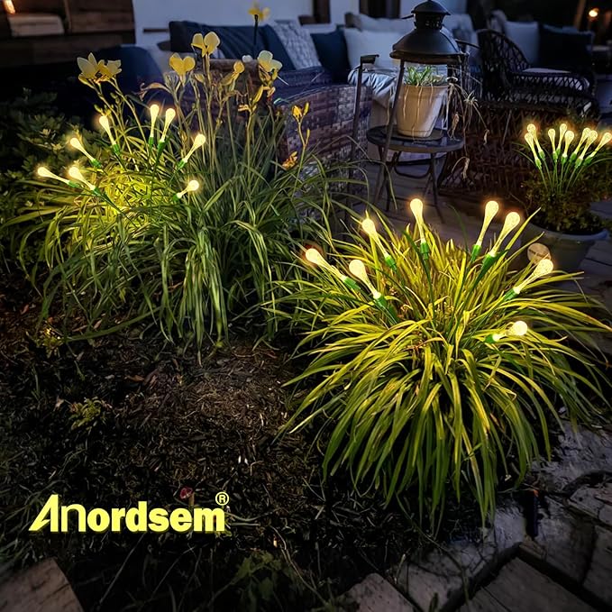 Anordsem Solar Garden Lights Outdoor: 8 Removable PVC Water Drop Light Head 4 Pack - Waterproof Garden Decoration for Yard Patio - Gardening Gifts for Homeowners Gardeners