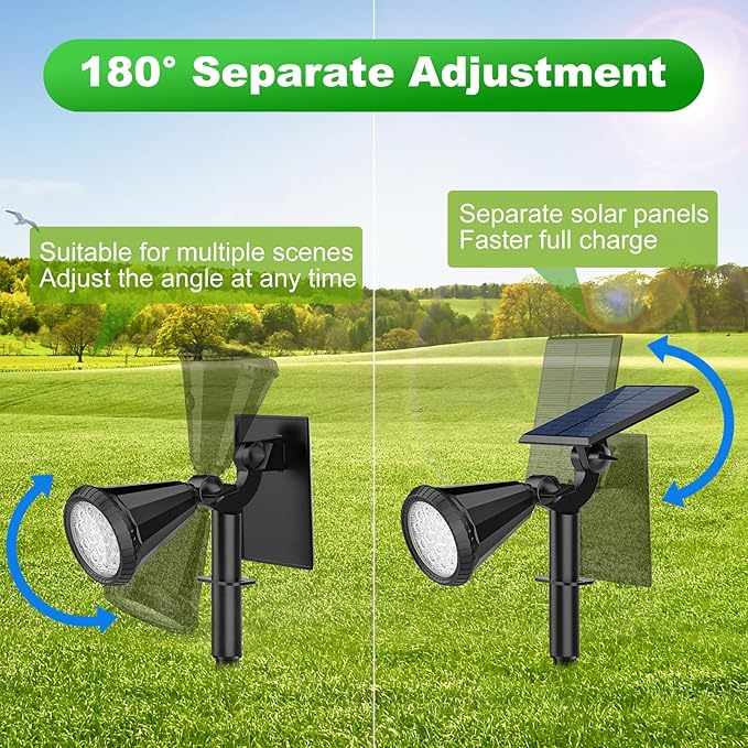 Solar Lights Outdoor Waterproof 180° Adjustable Landscape Spot Lights for Yard 4 Lighting Modes Solar Powered Spotlights for Pathway Garden Outside Wall Pool Porch (6 Pack, Cool White)