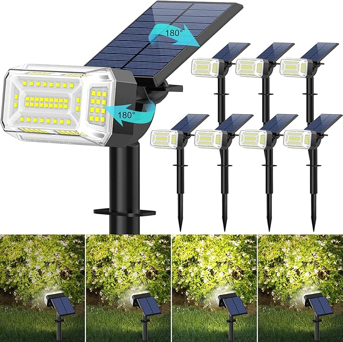 102 LEDs Solar Spot Lights Outdoor, [ 4 Modes/8 Pack] Solar Spotlights Waterproof IP65, Adjustable Light & Panel Landscape Flood Powered Lights for Yard Garden Pathway Wall (Cool White)