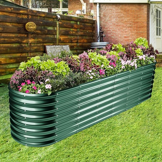 Land Guard 8×2×2ft Galvanized Raised Garden Bed Kit, Raised Garden Boxes Outdoor, Oval Metal Raised Garden Beds for Vegetables, Forest Green