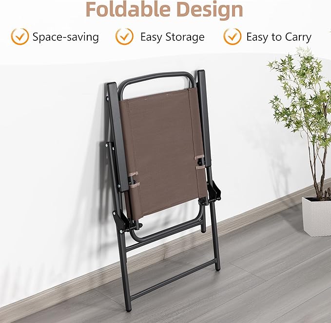 Vongrasig 6 Pieces Folding Patio Dining Set, All Weather Small Metal Outdoor Table and Chairs Set, Patio Furniture Set w/Umbrella, Glass Table & 4 Folding Chairs for Garden, Lawn, Backyard, Brown