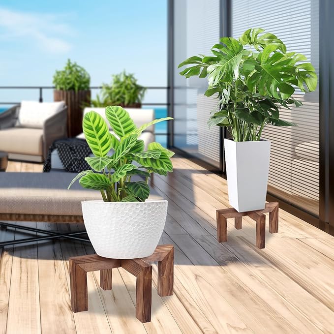 Plant Stand, Indoor/Outdoor Wood Plant Holder, Single Flower Pot Stand, Sturdy Planter Stands, Fit 5-15 Inch Pots
