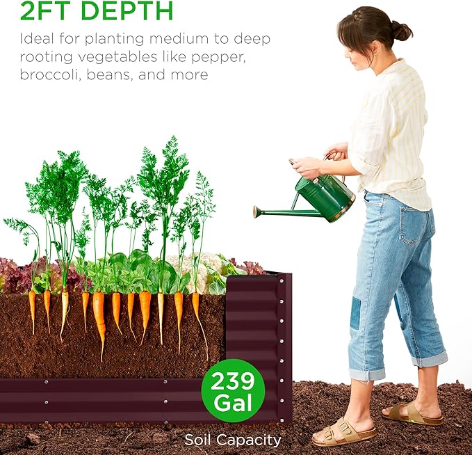 Best Choice Products 8x2x2ft Raised Outdoor Metal Garden Bed, Deep Root Box Planter for Vegetables, Flowers, Herbs, 240 Gallon Capacity, 100% Non Toxic Materials - Burgundy